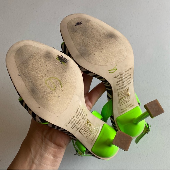 Jeffrey Campbell 5.5 Lime Green Black White Zebra Single Strap Stiletto Heel - Picture 5 of 6